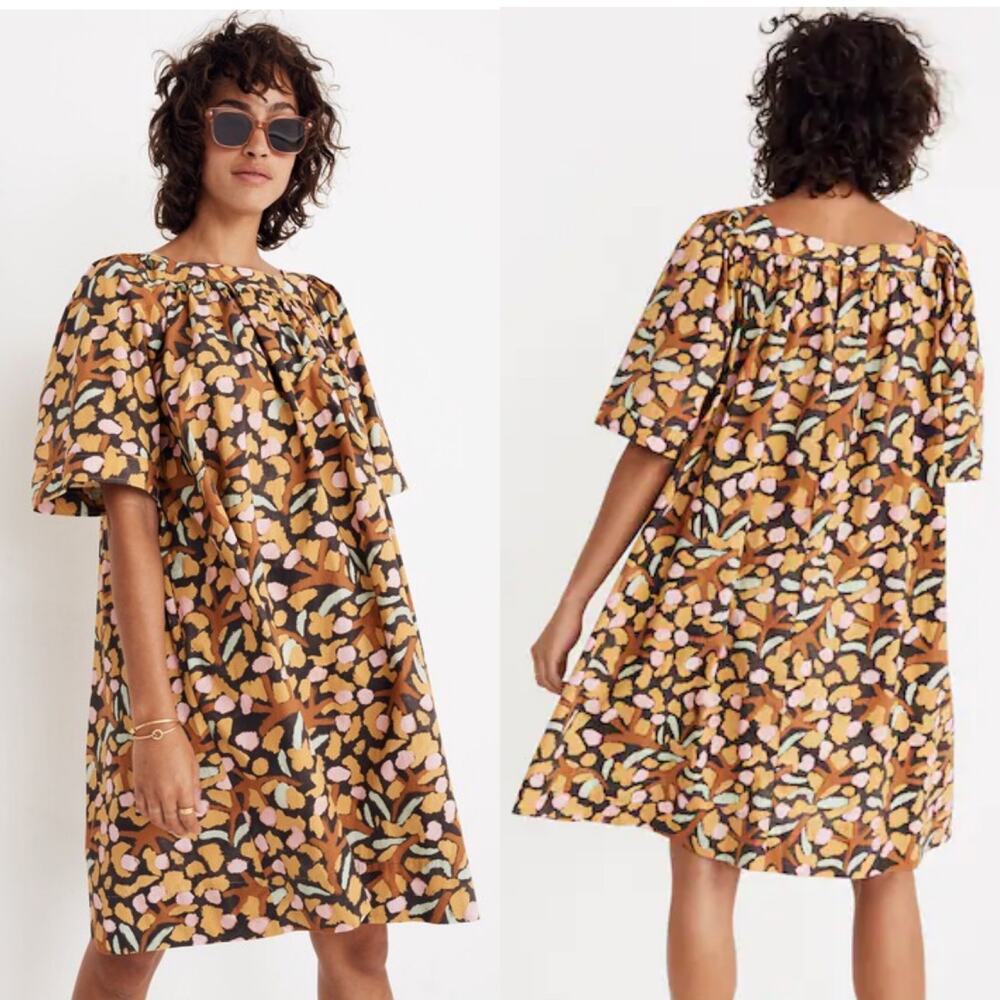 WHIT Floral Print Swing Dress in Brown, Pink, Black, Cream